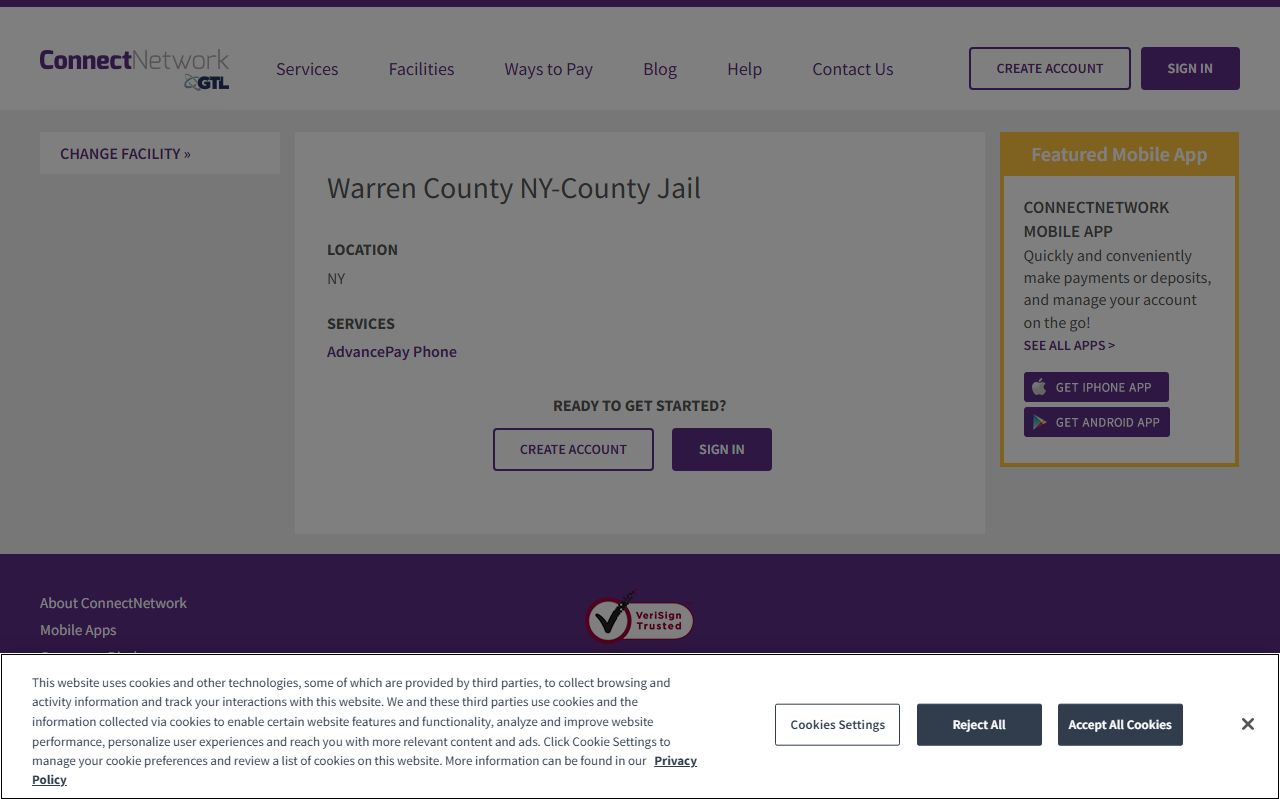 ConnectNetwork AdvancePay Phone service for Warren County Correctional Facility custody contacts