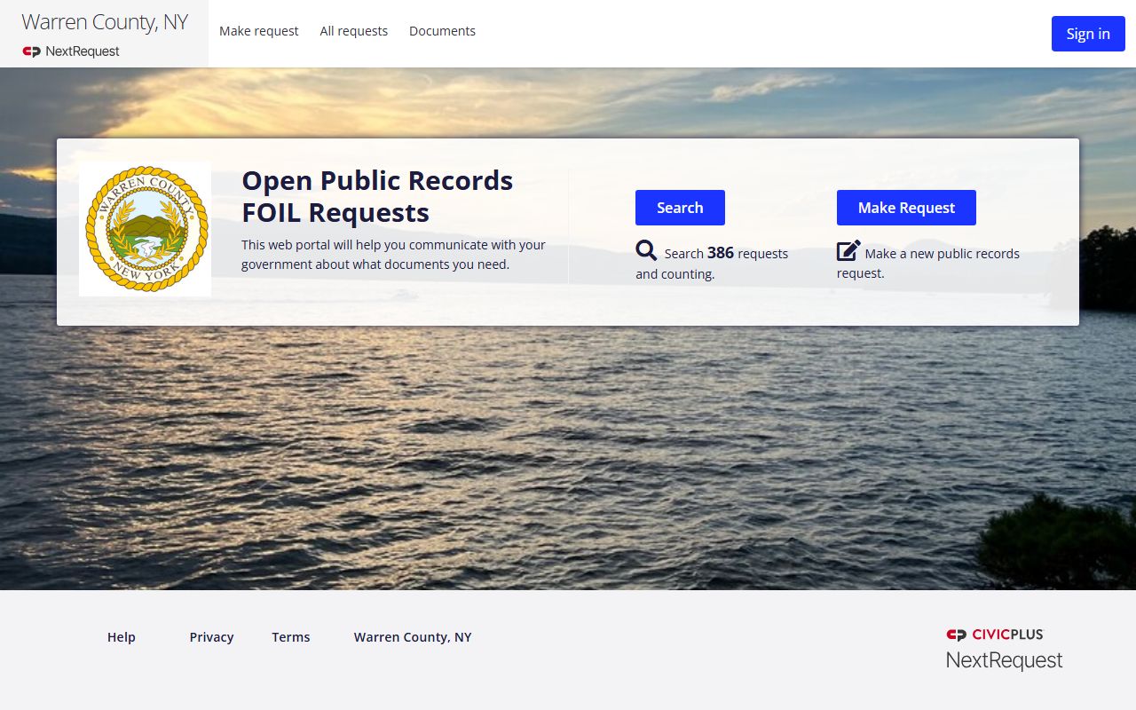 Warren County NextRequest public records portal for jail records
